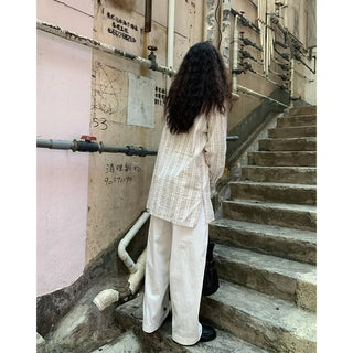 Round collar double-button long shirt