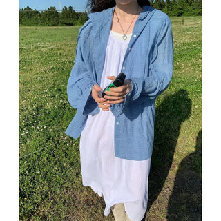Summer check hooded shirt