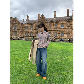 Washed wide-leg denim pants