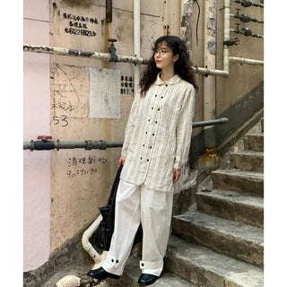 Round collar double-button long shirt