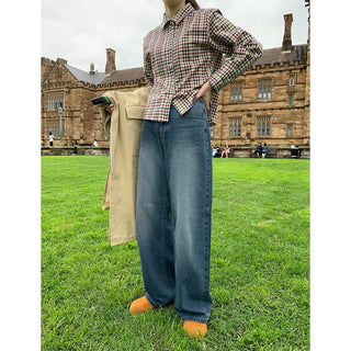 Washed wide-leg denim pants