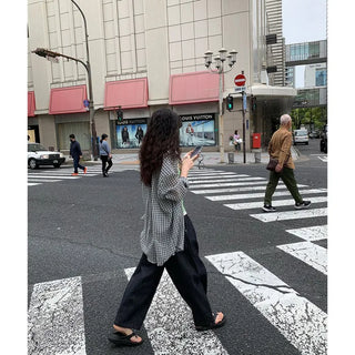 Oversized linen check shirt