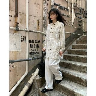 Round collar double-button long shirt