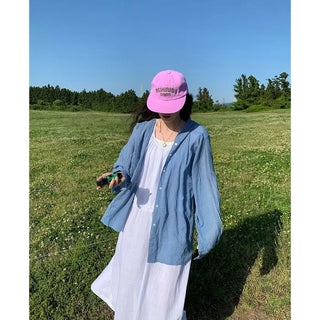 Summer check hooded shirt