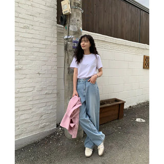 Basic plain short-sleeved T-shirt