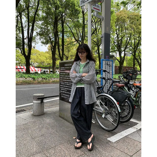 Oversized linen check shirt