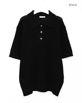 Three-button short-sleeved colored knit