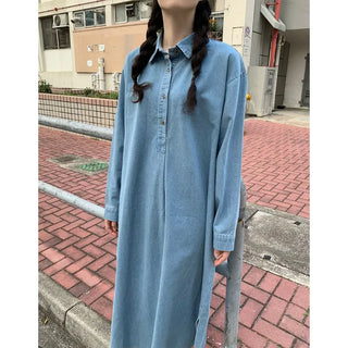 Denim-colored button-up long dress