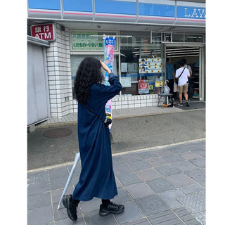 Denim-colored button-up long dress