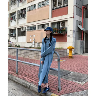 Denim-colored button-up long dress