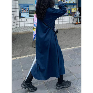 Denim-colored button-up long dress