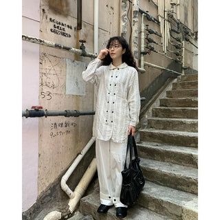 Round collar double-button long shirt