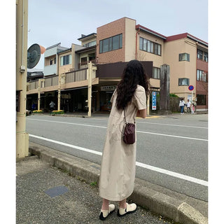 Back pocket stitch long dress