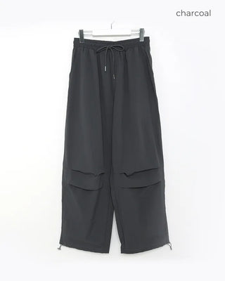 (Unisex) Nylon Wide-Leg Pants with Elastic Waistband