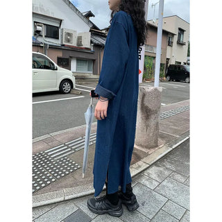 Denim-colored button-up long dress