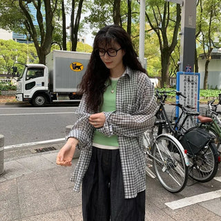 Oversized linen check shirt