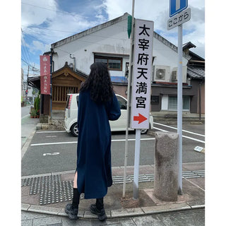 Denim-colored button-up long dress