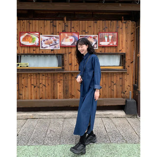 Denim-colored button-up long dress