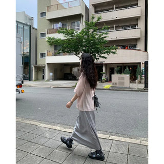 A-line satin long skirt