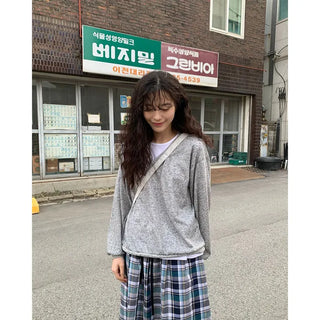 [Lined] Vintage Cotton Check Long Skirt