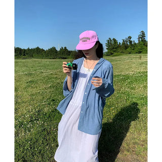 Summer check hooded shirt
