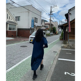 Denim-colored button-up long dress