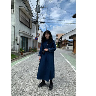 Denim-colored button-up long dress