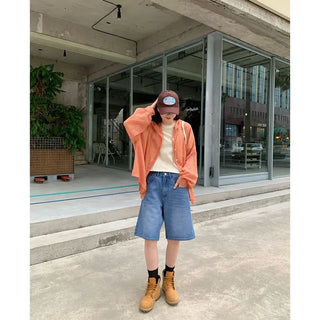 Summer check hooded shirt