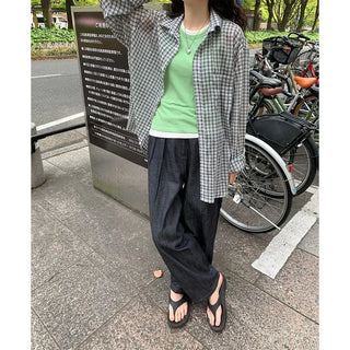 Oversized linen check shirt