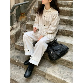 Round collar double-button long shirt