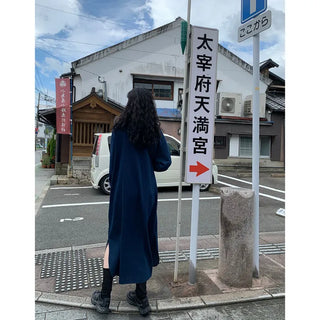 Denim-colored button-up long dress