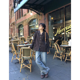 High-waisted wide-leg denim pants