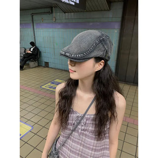 Denim newsboy cap