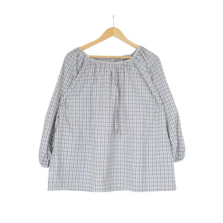 Ribbon tie detail check blouse