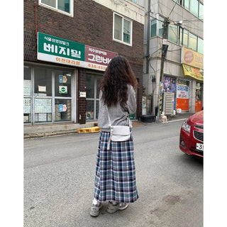 [Lined] Vintage Cotton Check Long Skirt