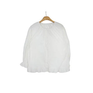 Round neck cotton puff sleeve ruffle blouse