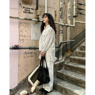 Round collar double-button long shirt