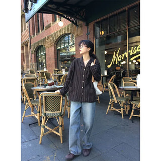 High-waisted wide-leg denim pants