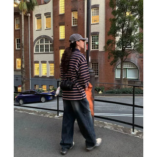 Ribbed wide denim pants