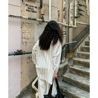 Round collar double-button long shirt
