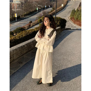 Back elastic cotton long skirt