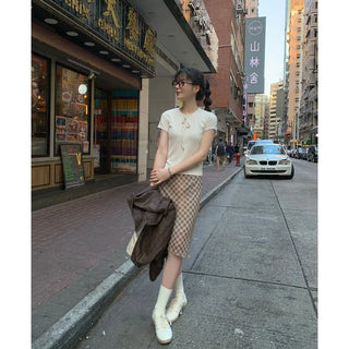 Ribbed lace ribbon T-shirt