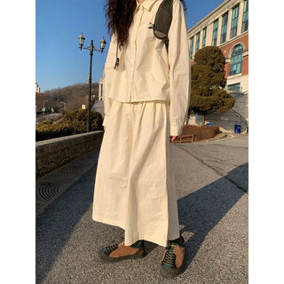 Back elastic cotton long skirt