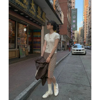 Ribbed lace ribbon T-shirt
