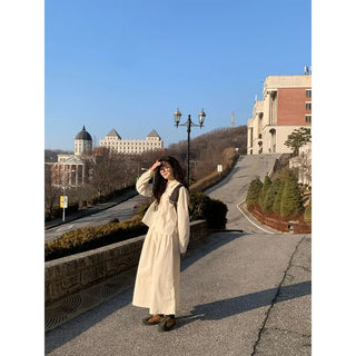 Back elastic cotton long skirt