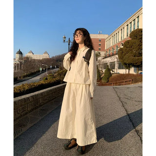 Back elastic cotton long skirt