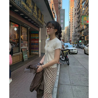 Ribbed lace ribbon T-shirt
