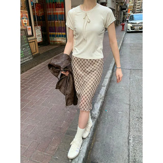 Ribbed lace ribbon T-shirt