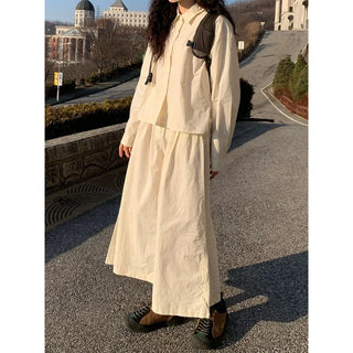 Back elastic cotton long skirt