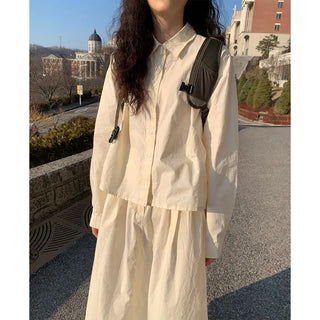 Back elastic cotton long skirt